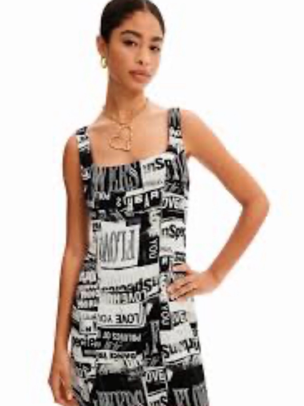 Desigual Black & White Newsprint Print Sleeveless Dress